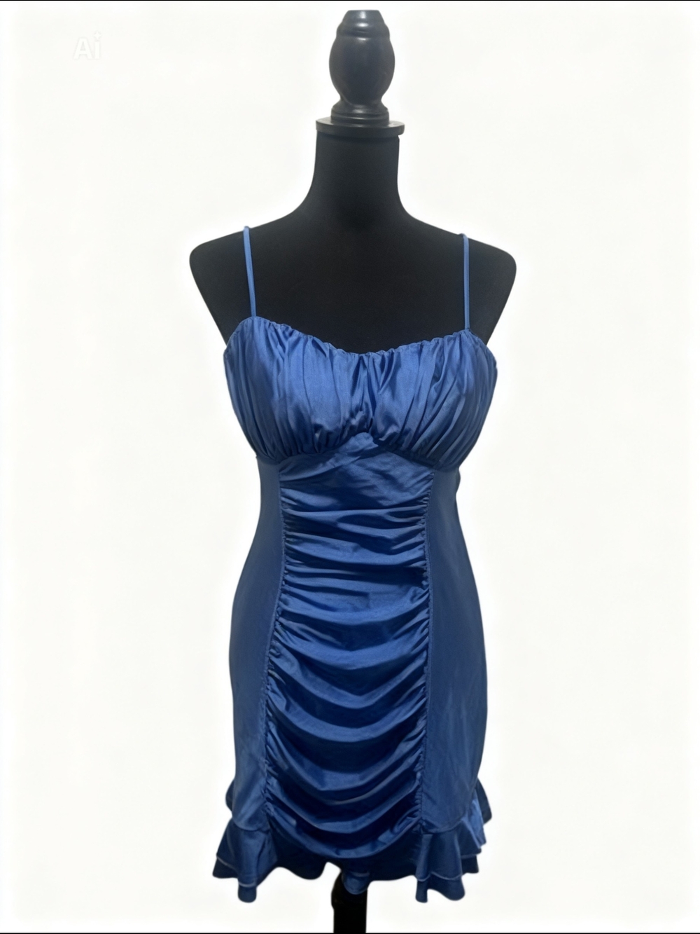 NWT City Studios Satin Blue Elegant Ruched Slip Dress